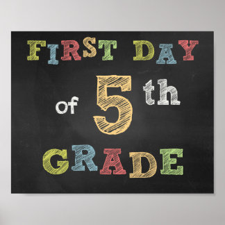 Póster Primer día del Rótulo de 5º grado -Chalkboard