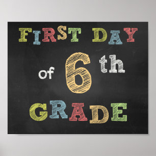 Póster Primer día del Rótulo de 6º Grado -Chalkboard