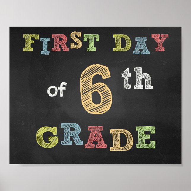 Póster Primer día del Rótulo de 6º Grado -Chalkboard (Frente)