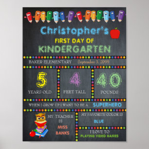 Póster Primer día del Rótulo de guardería, Chalkboard