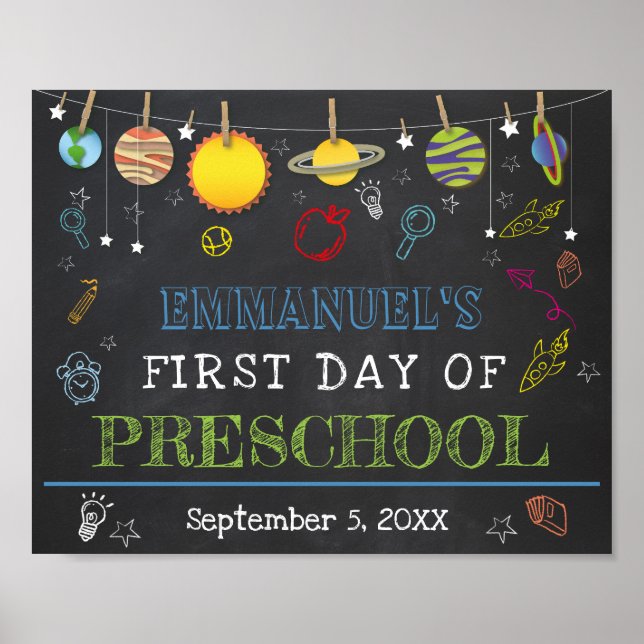 Póster Primer día escolar CUALQUIER Rótulo GRADE Chalkboa (Frente)