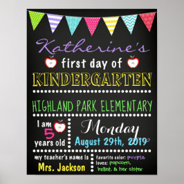 Póster Primer día escolar: Rótulo de Chalkboard de vuelta
