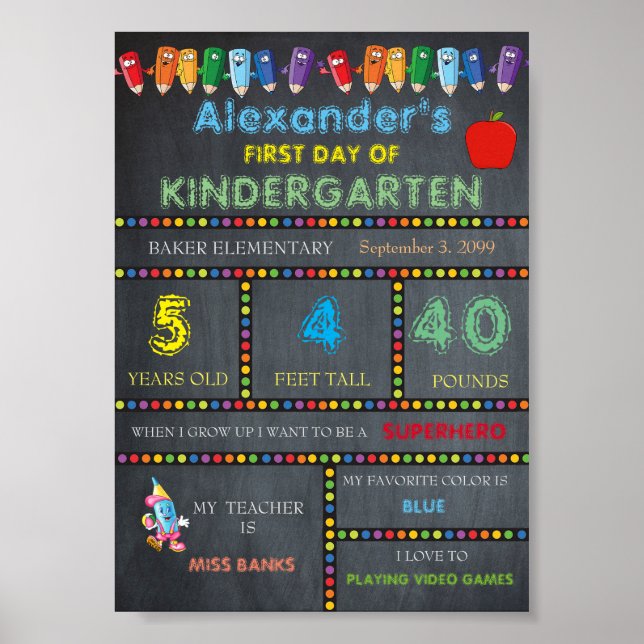 Póster Primer día Rótulo de guardería, niño, Poster de Ch (Frente)