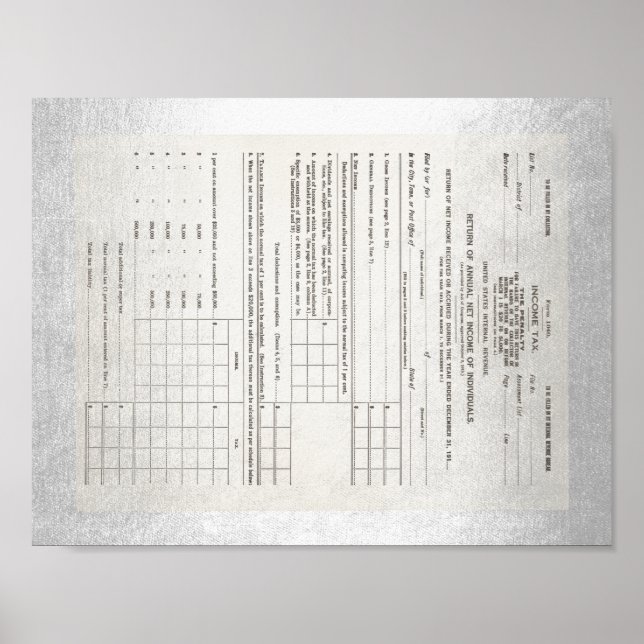 Póster Primer formulario de impuesto a la renta de 1040 d (Frente)