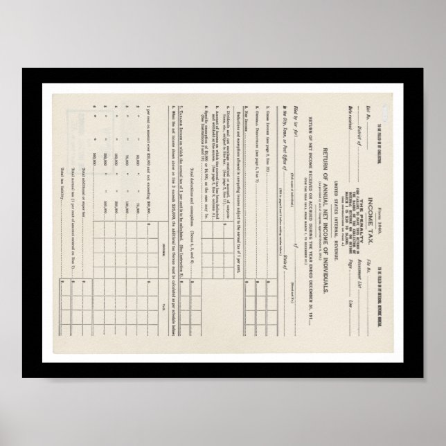 Póster Primer formulario de impuesto a la renta de 1040 d (Frente)