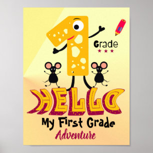 Póster Primer Grado con Número de Queso y Ratones