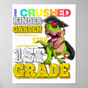 Póster Primer grado de dinosaurio de guardería aplastado