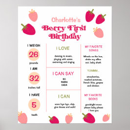 Póster Primer hito de cumpleaños de Boho Strawberry Berry