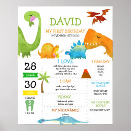 Póster Primer hito de cumpleaños de Dinosaurio