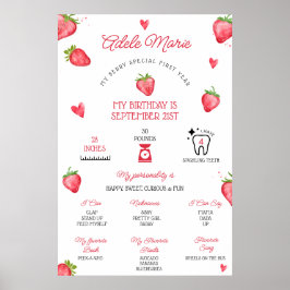 Póster Primer hito de cumpleaños de fresa