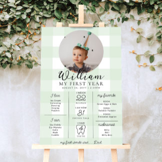 Póster Primer hito de cumpleaños de Gingham Verde