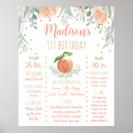 Póster Primer hito de cumpleaños de Peach Gold Floral