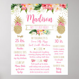 Póster Primer hito de cumpleaños de Pineapple Pink Gold