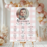 Póster Primer hito de cumpleaños de Pink Gingham<br><div class="desc">Celebra los primeros 12 meses de tu pequeño con este primer signo de hito de cumpleaños. Personalizar el cartel con los hitos anuales de su bebé. Para añadir texto al diseño,  simplemente seleccione el botón "Personalizar It" de arriba para las funciones de personalización más avanzadas.</div>