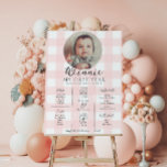 Póster Primer hito de cumpleaños de Pink Gingham<br><div class="desc">Celebra los primeros 12 meses de tu pequeño con este primer signo de hito de cumpleaños. Personalizar el cartel con los hitos anuales de su bebé. Para añadir texto al diseño,  simplemente seleccione el botón "Personalizar It" de arriba para las funciones de personalización más avanzadas.</div>