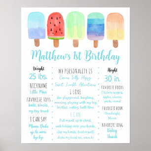 Póster Primer hito de cumpleaños de Popsicle Blue Boy