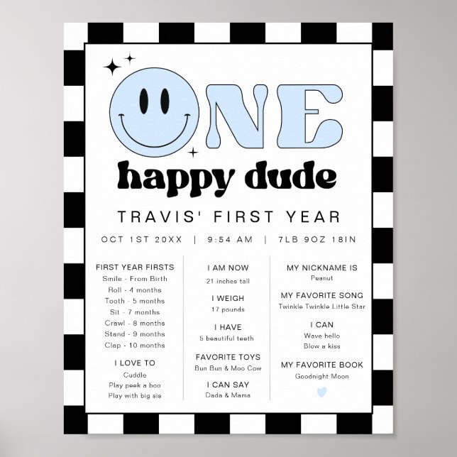 Póster Primer hito de cumpleaños de TRAVIS Happy Dude (Frente)