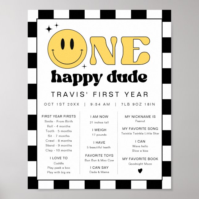 Póster Primer hito de cumpleaños de TRAVIS Happy Dude (Frente)