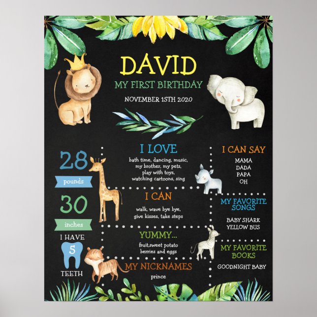 Póster Primer hito de cumpleaños del Safari de la Jungla  (Frente)