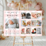 Póster Primer hito fotográfico de cumpleaños de Pink Ging<br><div class="desc">Celebra los primeros 12 meses de tu pequeño con este primer cumpleaños de un año de fotos de hitos. Personalizar el cartel con tus imágenes de hitos mensuales y datos divertidos del bebé. Para añadir texto al diseño, simplemente seleccione el botón "Personalizar It" de arriba para las funciones de personalización...</div>