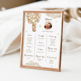 Póster Primer hito infográfico de cumpleaños de Teddy Bea