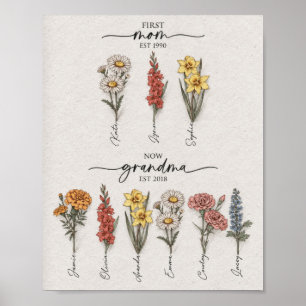 Póster Primer mamá a abuela Flores de nacimiento de famil