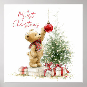 Póster Primer Navidad del bebé oso de peluche