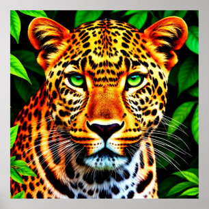 Póster Primer plano de la cara de jaguar leopardo con ojo
