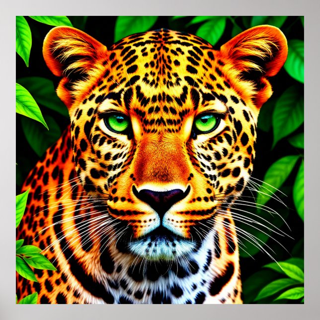 Póster Primer plano de la cara de jaguar leopardo con ojo (Frente)
