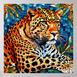 Póster Primer plano de un majestuoso leopardo