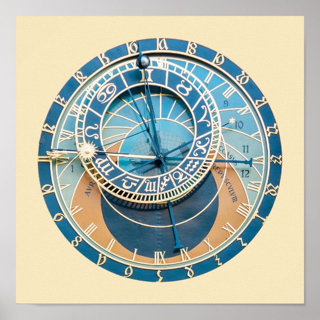 Póster Primer plano del reloj astronómico de Praga, R. Ch (Frente)