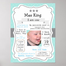 Póster Primer poster de cumpleaños, azul para un niño