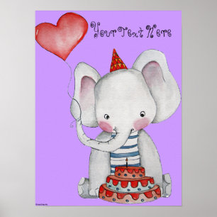 Póster Primer Poster de elefante de cumpleaños para niños