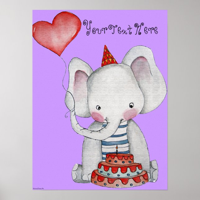Póster Primer Poster de elefante de cumpleaños para niños (Frente)