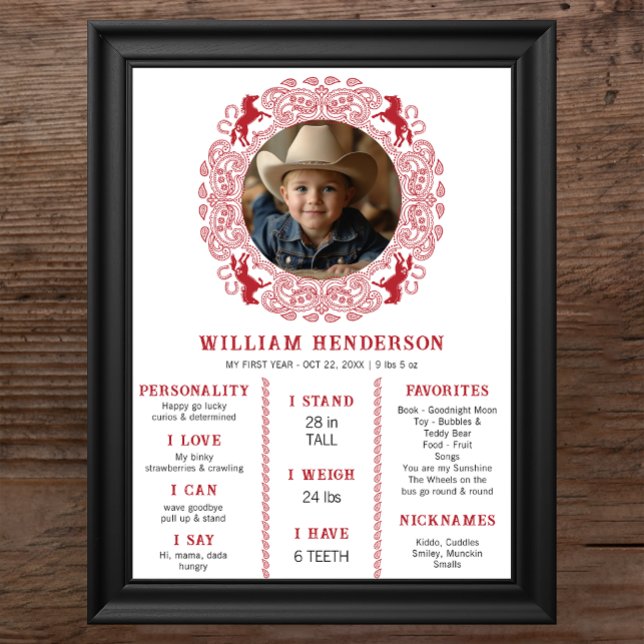 Póster Primer Poster rodeo de Bandana roja - Cowboy (1st Year - Rodeo Birthday )