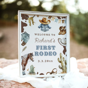 Póster Primer Rodeo Cowboy Primer Cumpleaños fiesta Bienv
