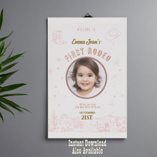 Póster Primer Rodeo Pink Desert Cumpleaños 1 Bienvenida