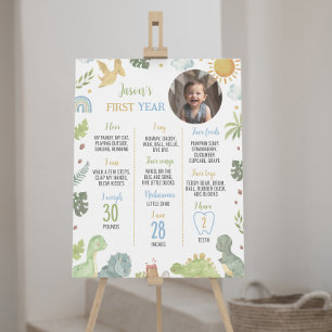 Póster Primer Rótulo de aniversario de Boho Dinosaur Roar