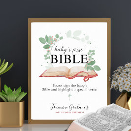 Póster Primer Rótulo de Baby Shower de la Biblia del Bebé