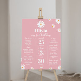 Póster Primer Rótulo de cumpleaños de Rubor Pink Daisy