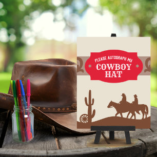Póster Primer Rótulo Rodeo Rojo "Autografíe mi Gorra Cowb