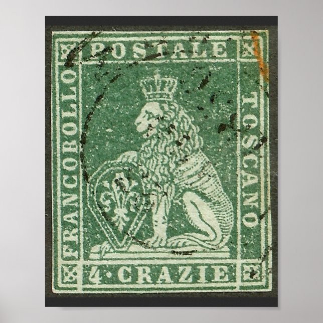 Póster Primer sello postal - Toscana (1851) (Frente)