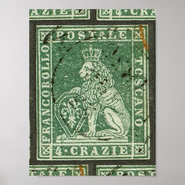Póster Primer sello postal - Toscana (1851) (Frente)