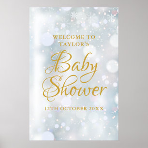 Póster Primer signo de bienvenida de Baby Shower Snowflak