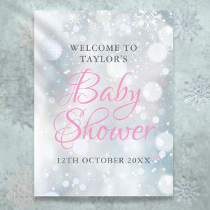 Póster Primer signo de bienvenida de Baby Shower Snowflak