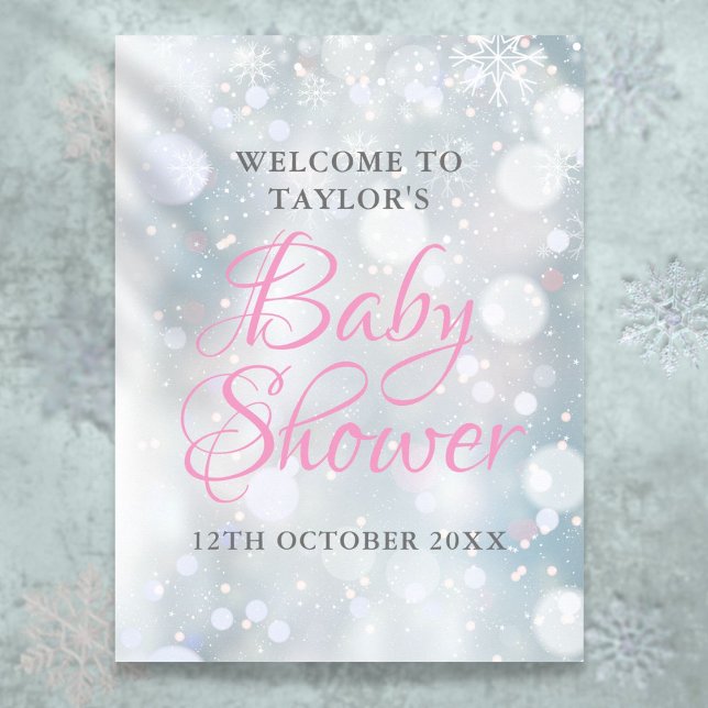 Póster Primer signo de bienvenida de Baby Shower Snowflak (First Snowflakes Baby Shower Welcome Sign)