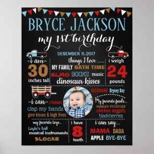 Póster Primer signo de tiza de cumpleaños para un niño