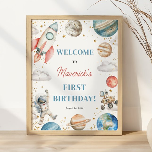 Póster Primer viaje alrededor del cumpleaños 16x20 (First Trip Around the Sun Birthday 16x20 Welcome Poster)