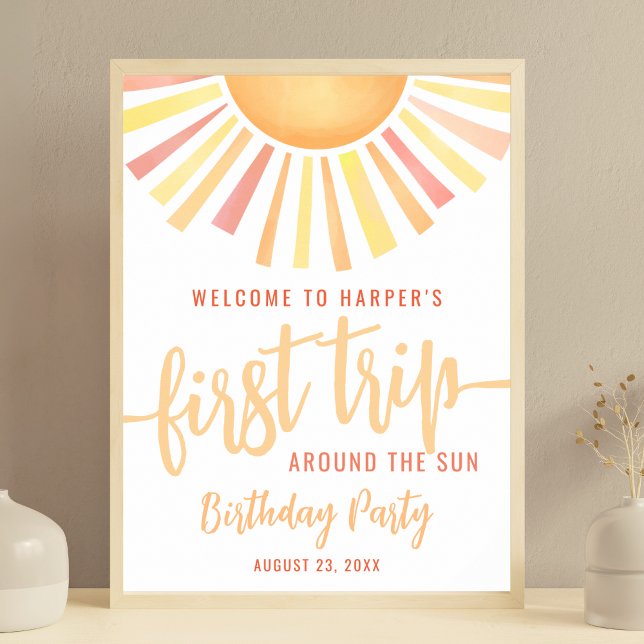 Póster Primer viaje alrededor del Rótulo del primer cumpl (First Trip Around The Sun 1st Birthday Sign )