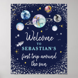 Póster Primer Viaje De La Fiesta Del Cumpleaños Espacial 